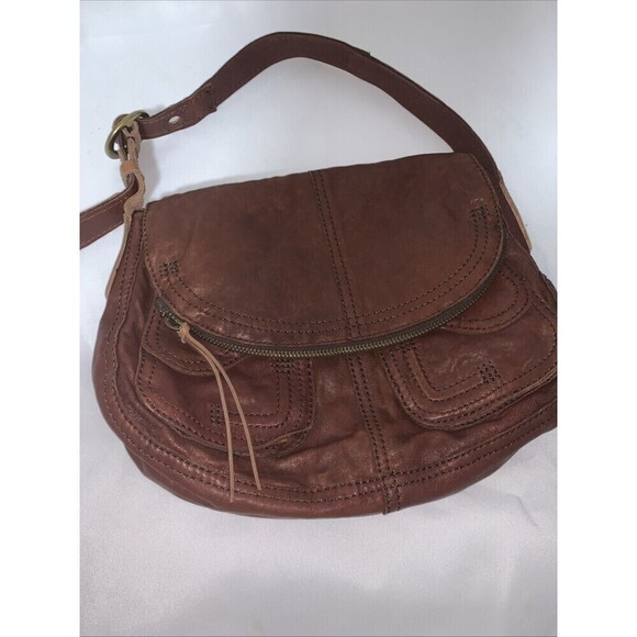 Lucky Brand 100% Lamb Leather Hobo Shoulder Bag Distressed Brown Boho Hippie - Picture 2 of 16
